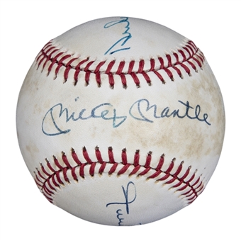Mickey Mantle, Duke Snider & Willie Mays Multi Signed OAL Brown Baseball (Beckett)